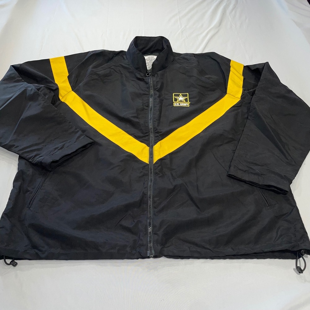 US Army APFU Physical Fitness Uniform Jacket Black Yellow XL Regular Windbreaker